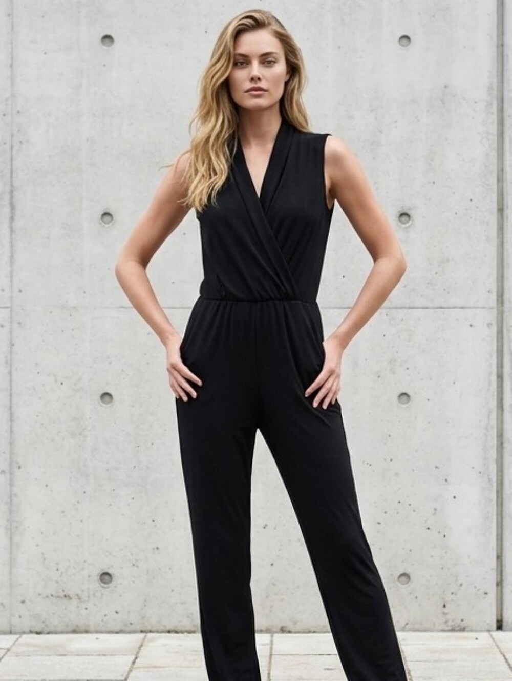 Sleeveless Black Jumpsuit with Wide Leg - Picture 2 of 5